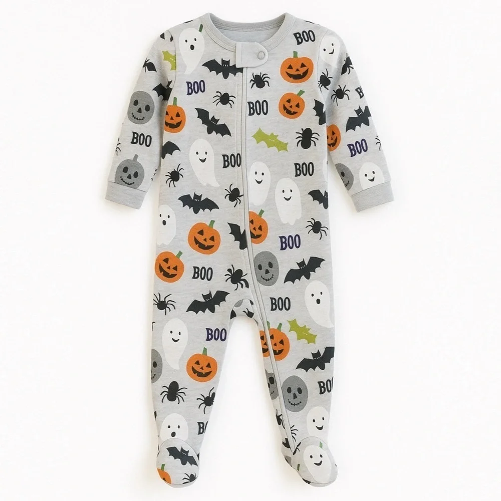 Halloween Boo Zip Up Footed Pajama Onesie